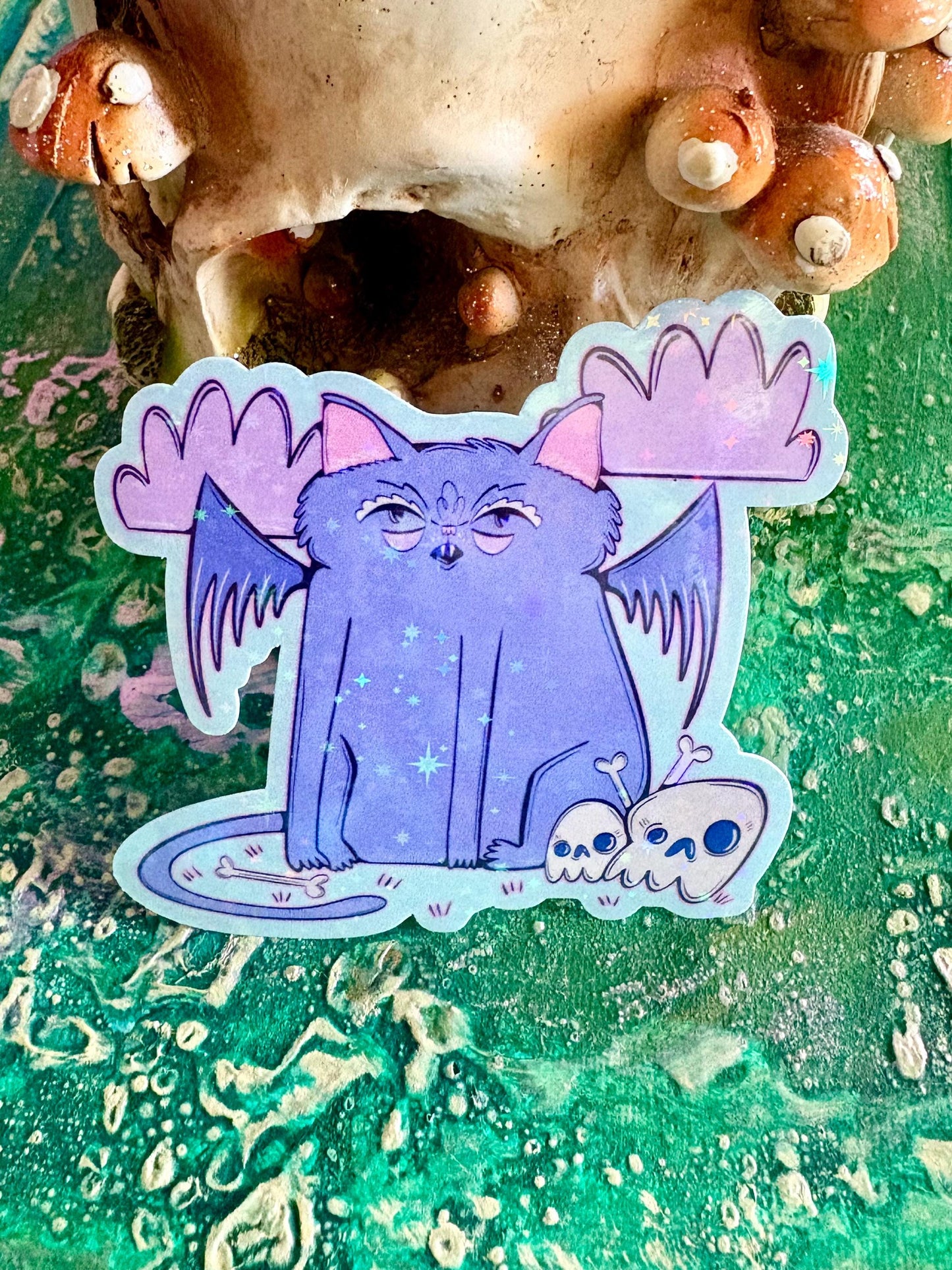 Handmade Sparkly Bat Cat  Sticker
