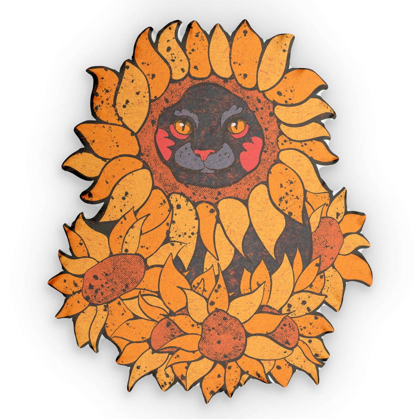 Autumn Sunflower Cat Shaped Pillow