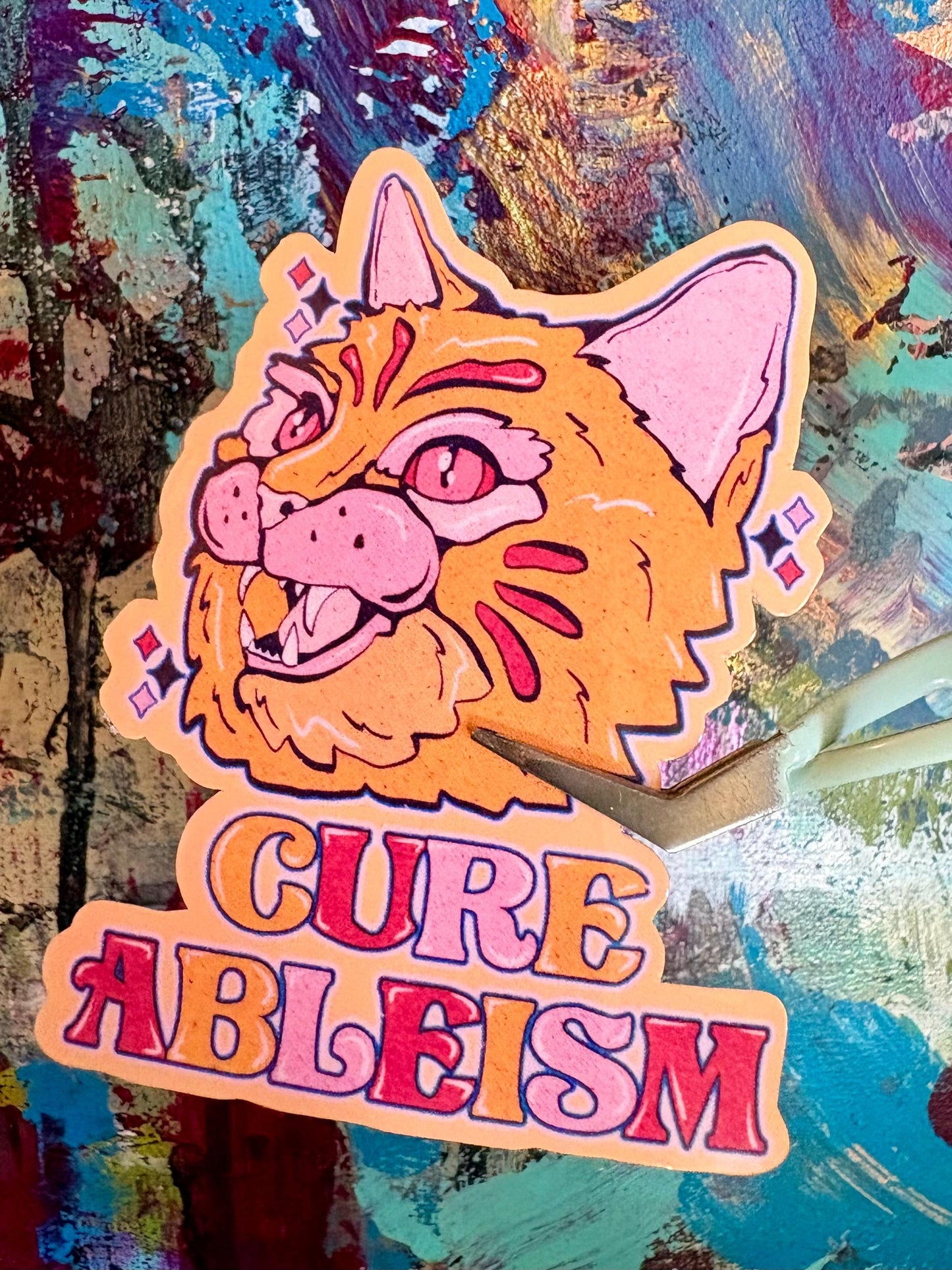 Handmade Cure Ableism Cat Sticker