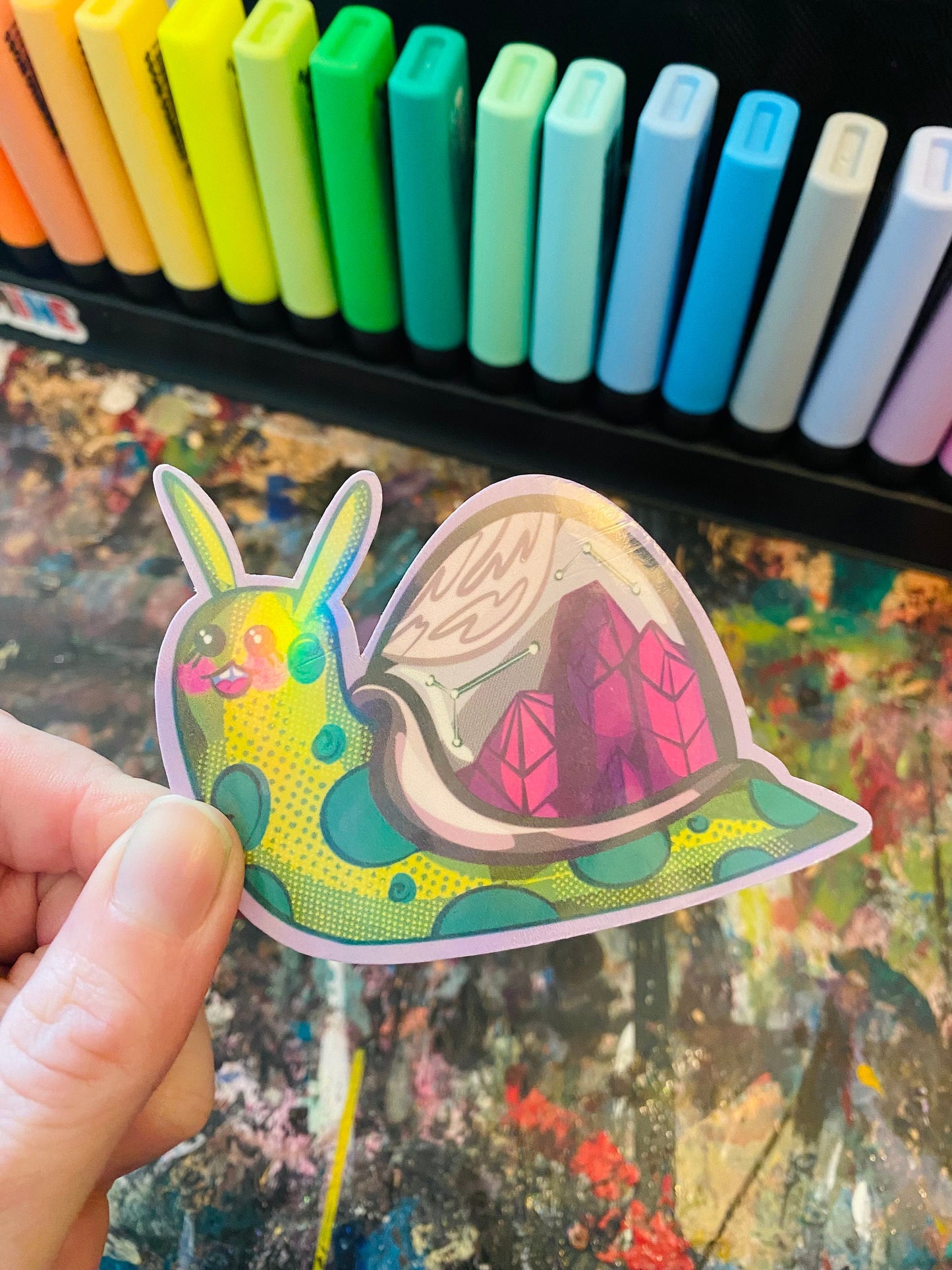 Handmade Galaxy Snail Sticker: Holographic Vinyl Snail Sticker