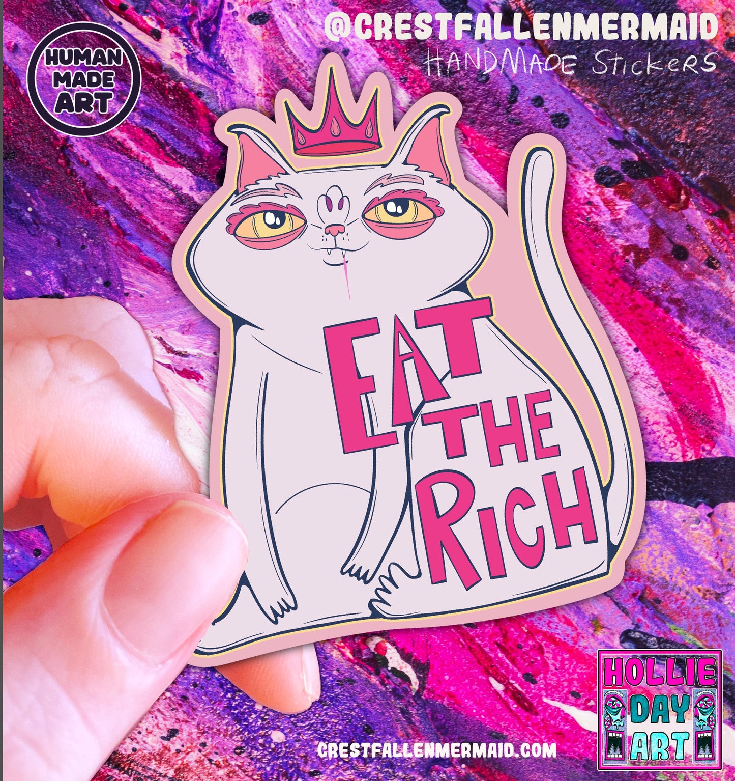 Sparkly Pink Cat Sticker: Holographic Political Laptop Decal (Water Resistant)