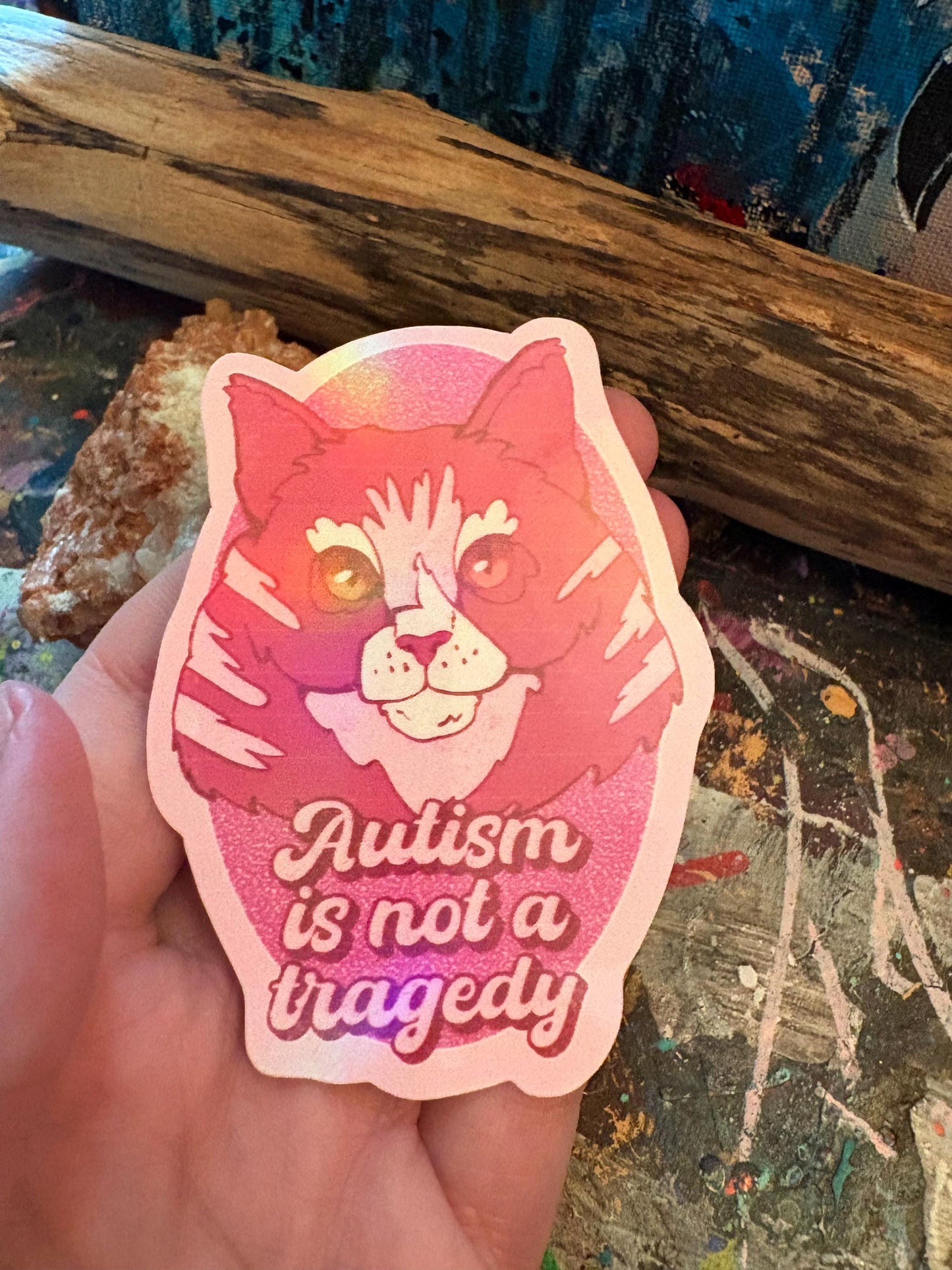 Hand Drawn - Autism Is Not a Tragedy Sticker - Handmade Autism Awareness Sticker: Neurodivergent Cat Art | Hollie Day Artist