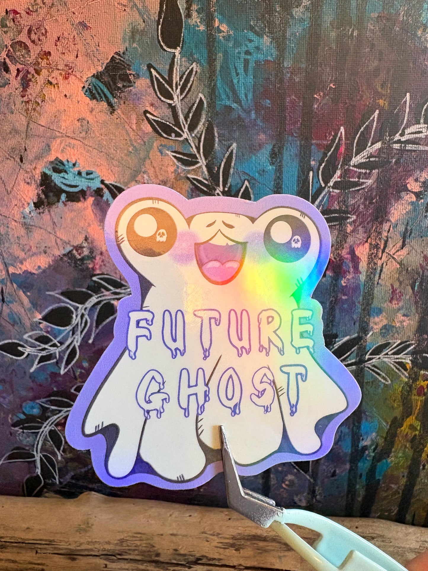 Handmade Future Ghost Frog Sticker | Holographic Spooky Season Vinyl Decal