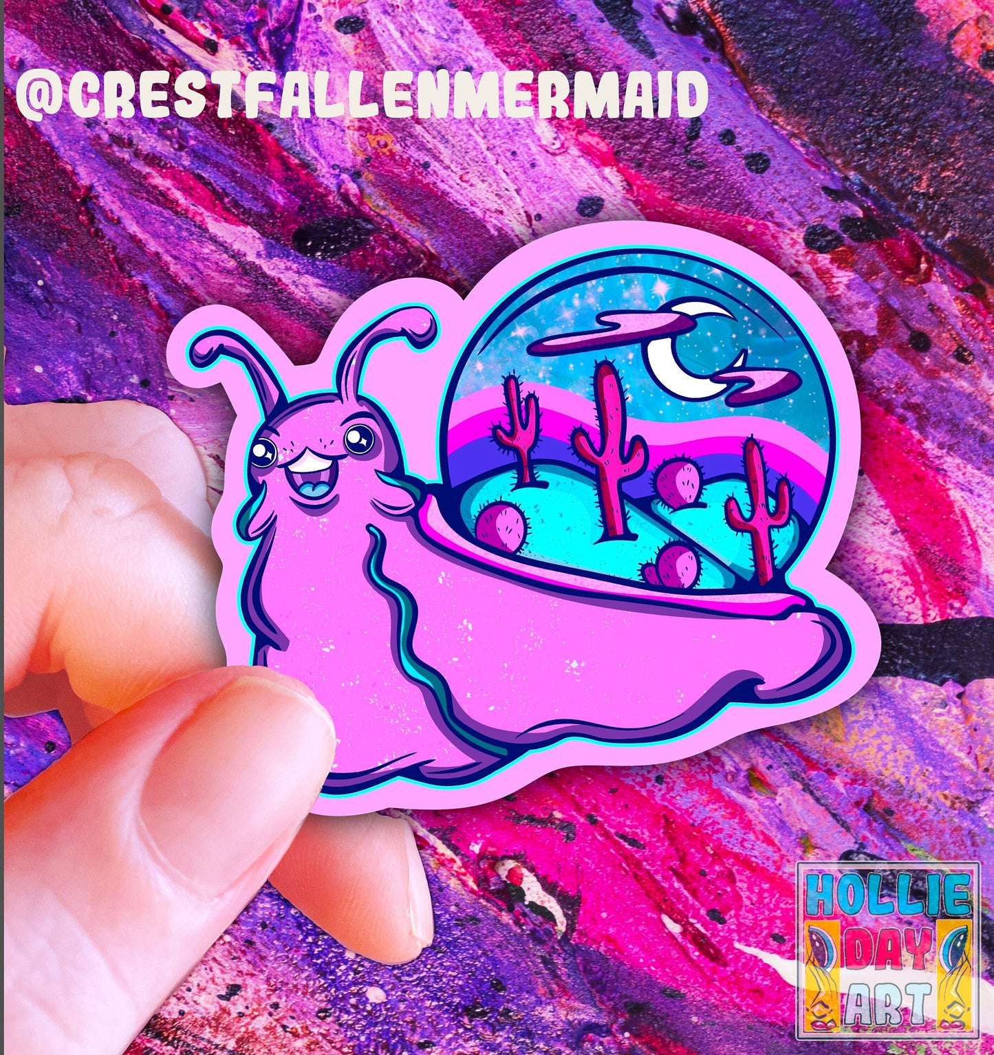 Handmade Desert Snail Sticker: Holographic Hand Drawn Art - Journaling Stickers