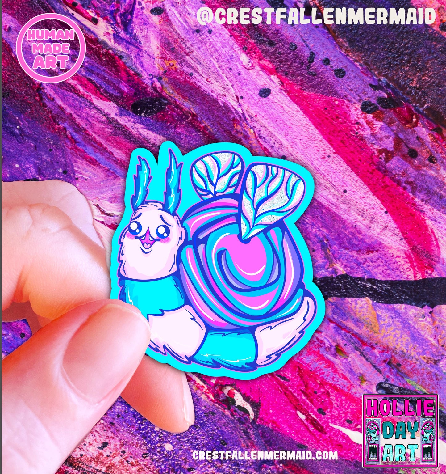 Hand Drawn Bee Snail Sticker | Holographic Pastel Insect Art | Handmade Snail Art | Hollie Day Artist