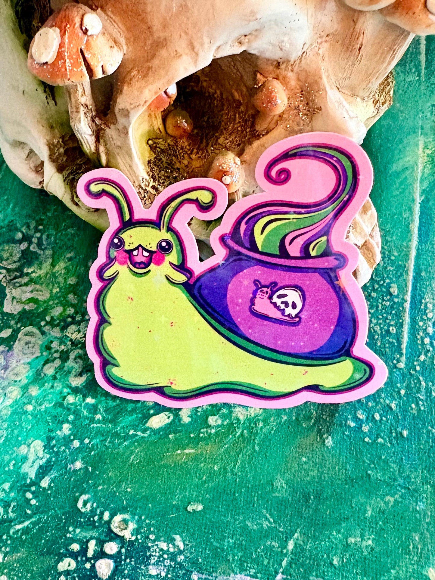 Handmade Witch Snail Sticker: Spooky Holographic Vinyl Decal