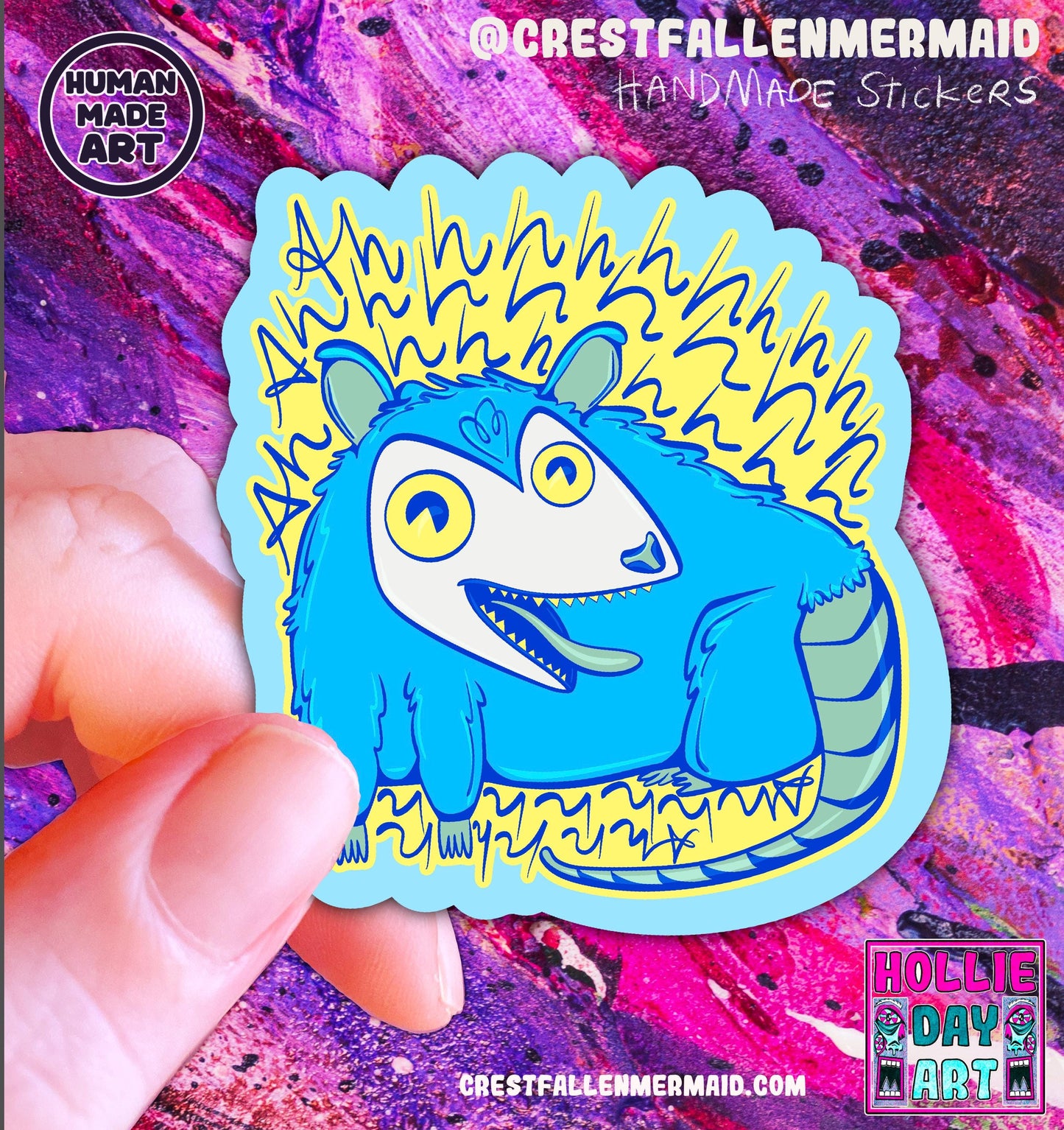 Ahhhhhhh Blue Possum Anxiety Sticker: Hand-Drawn Mental Health Art | Hollie Day Artist