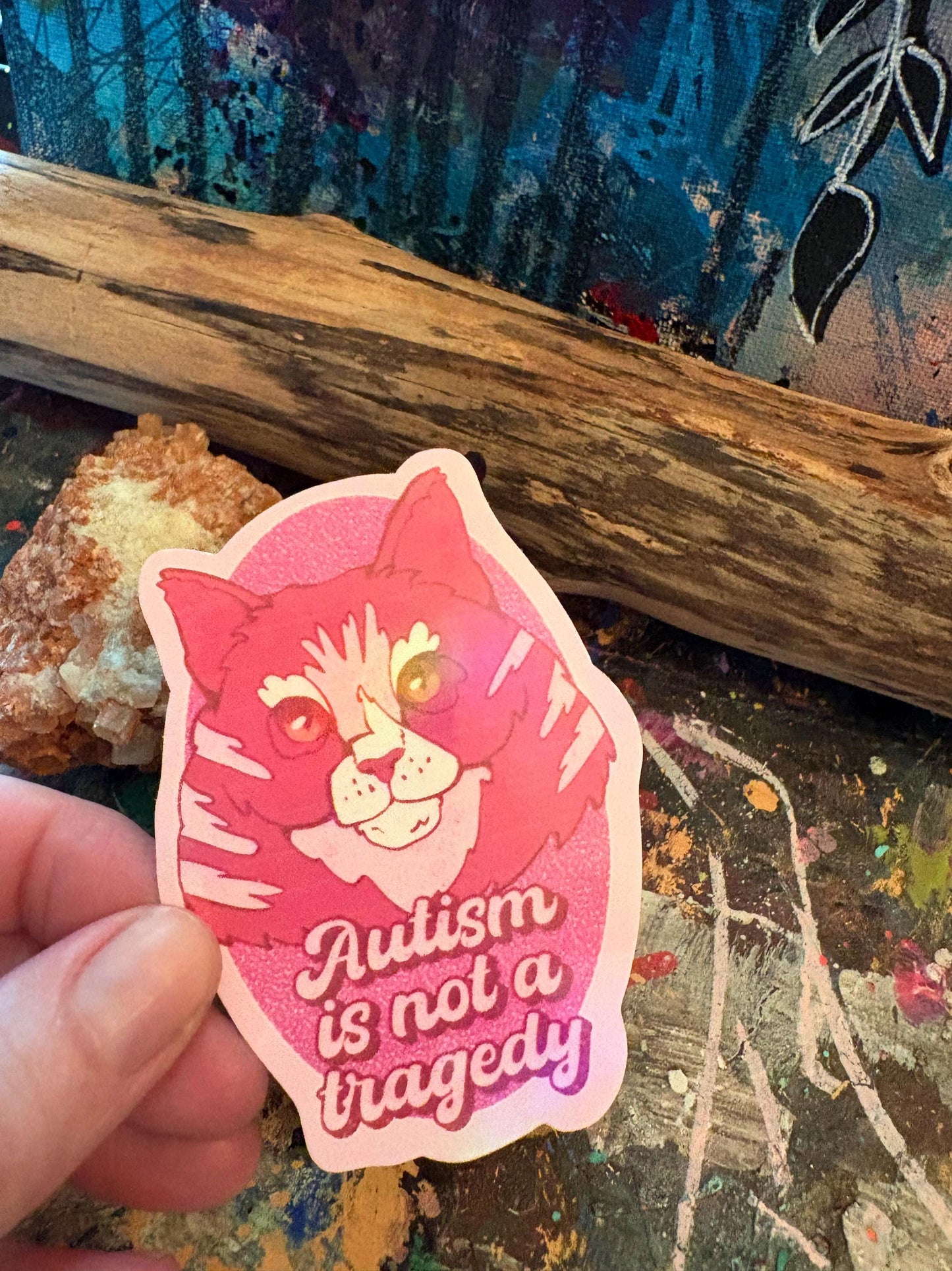 Hand Drawn - Autism Is Not a Tragedy Sticker - Handmade Autism Awareness Sticker: Neurodivergent Cat Art | Hollie Day Artist