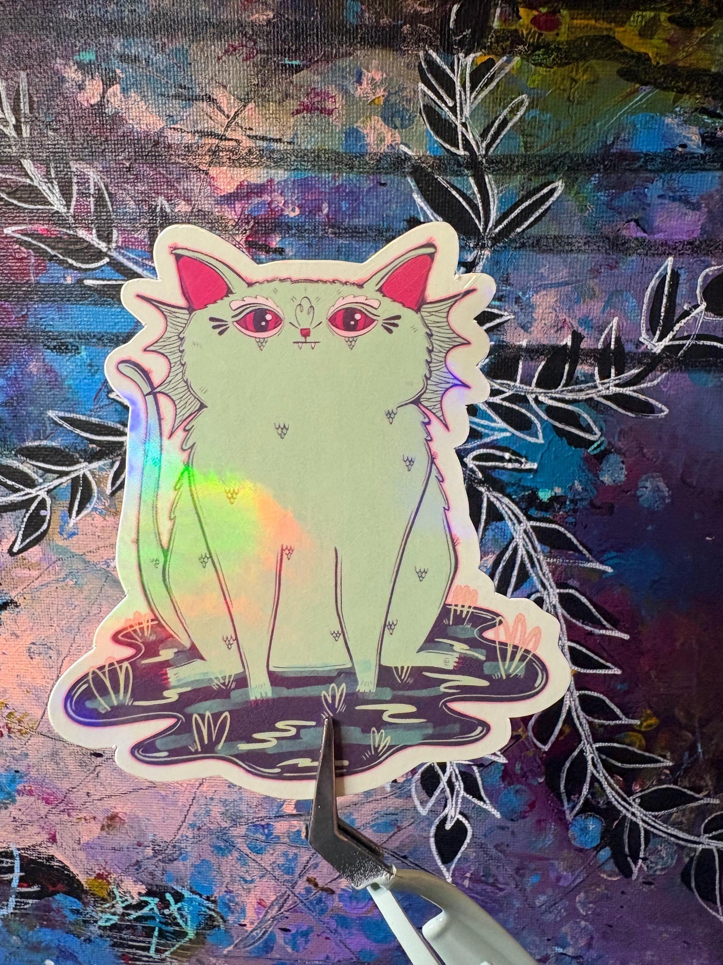 Handmade Swamp Cat  Sticker - Cat Sticker: Hand Drawn Animal Art