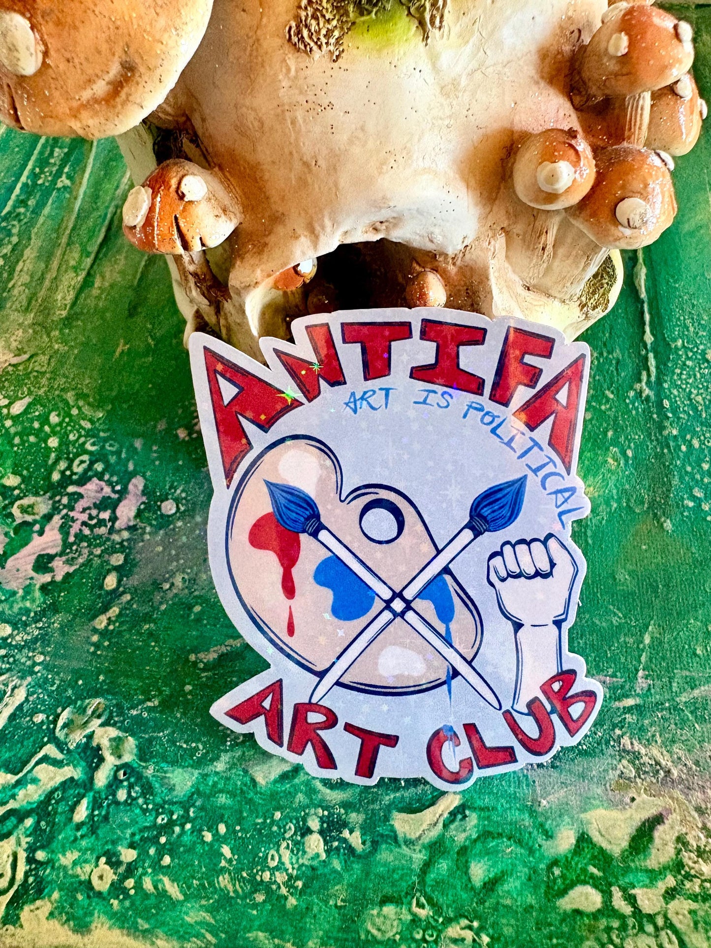 Handmade Sparkly Antifa Art Club Sticker