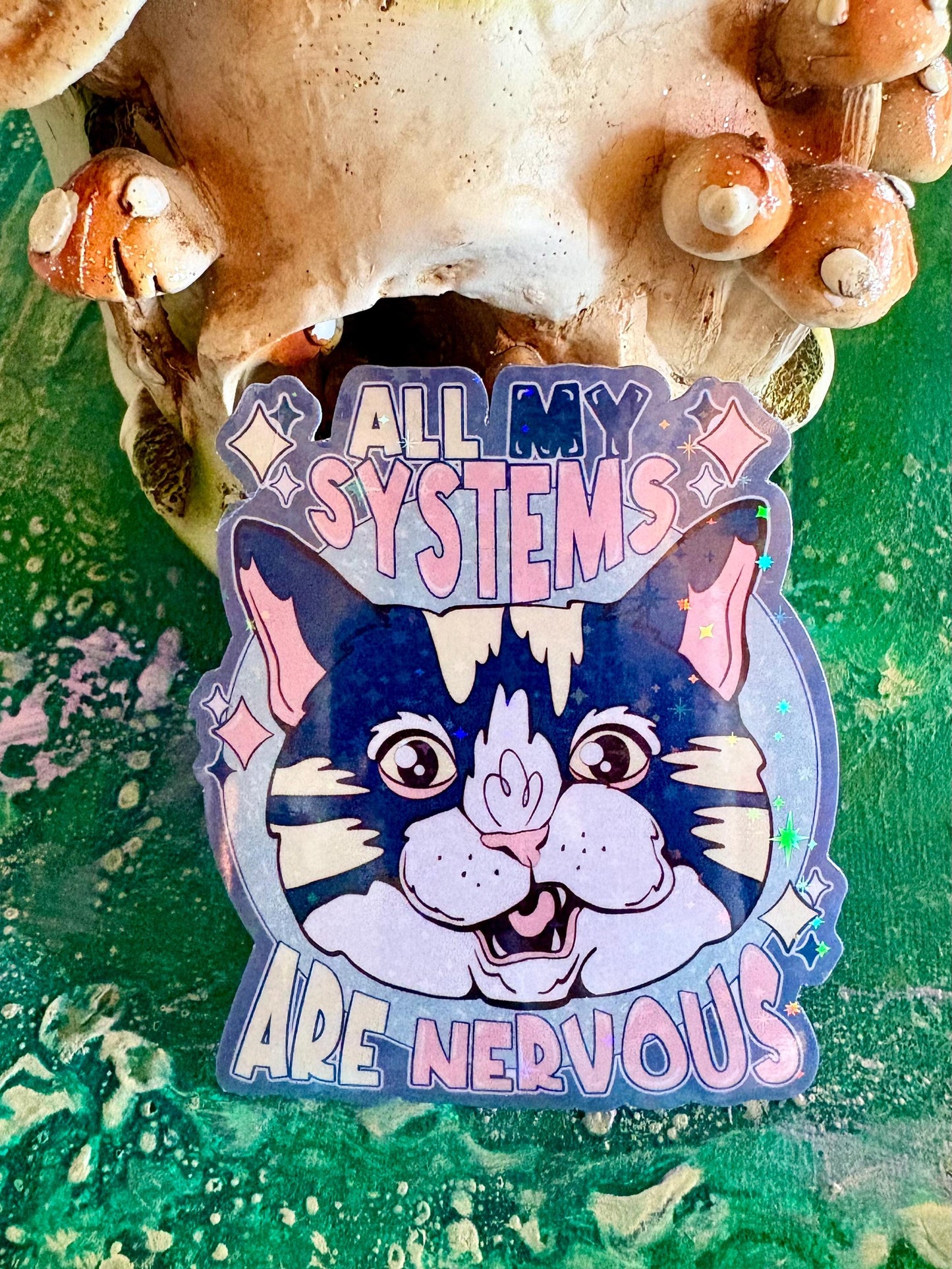 Handmade All My Systems Are Nervous Cat Sticker