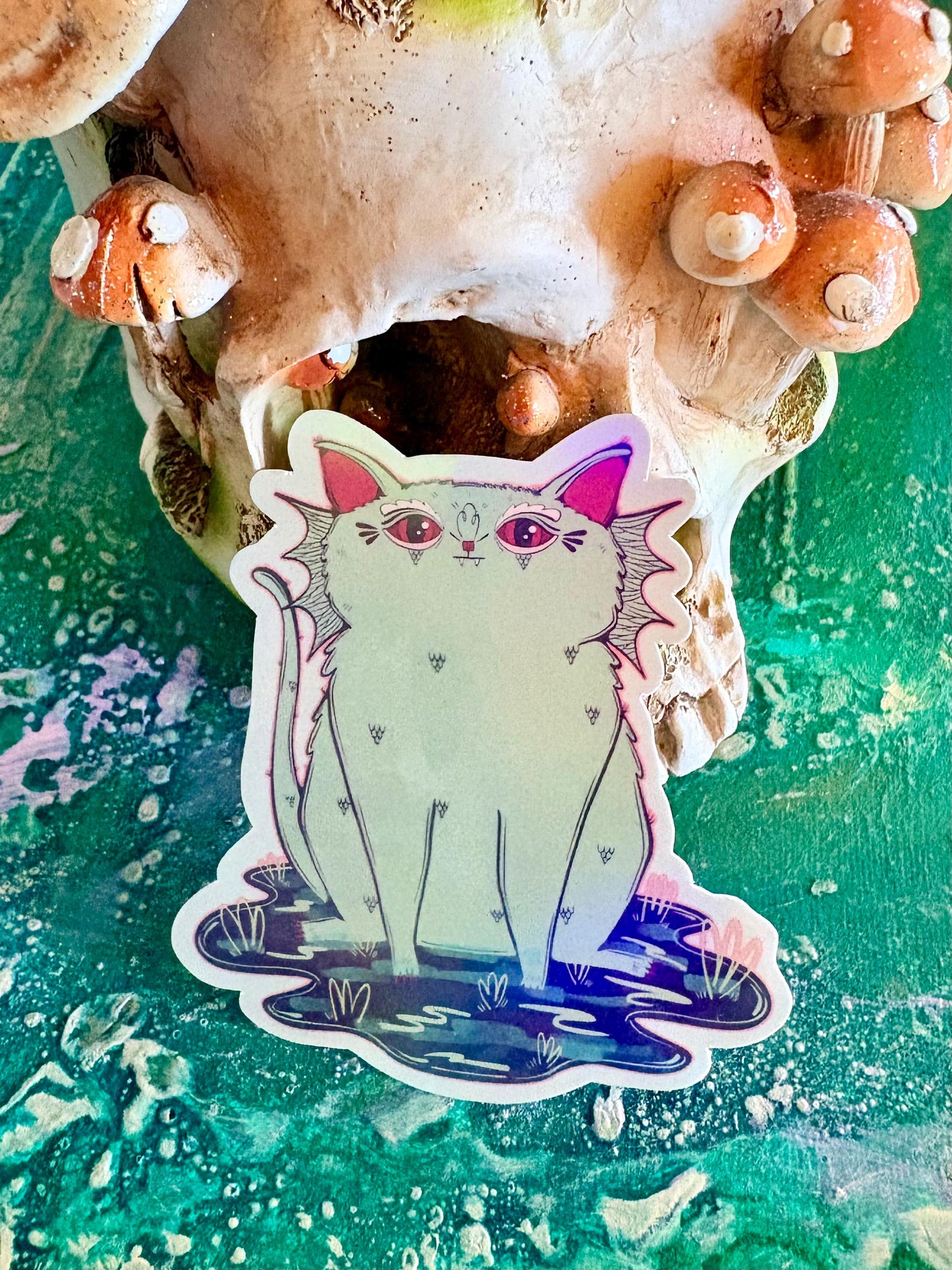 Handmade Swamp Cat  Sticker - Cat Sticker: Hand Drawn Animal Art
