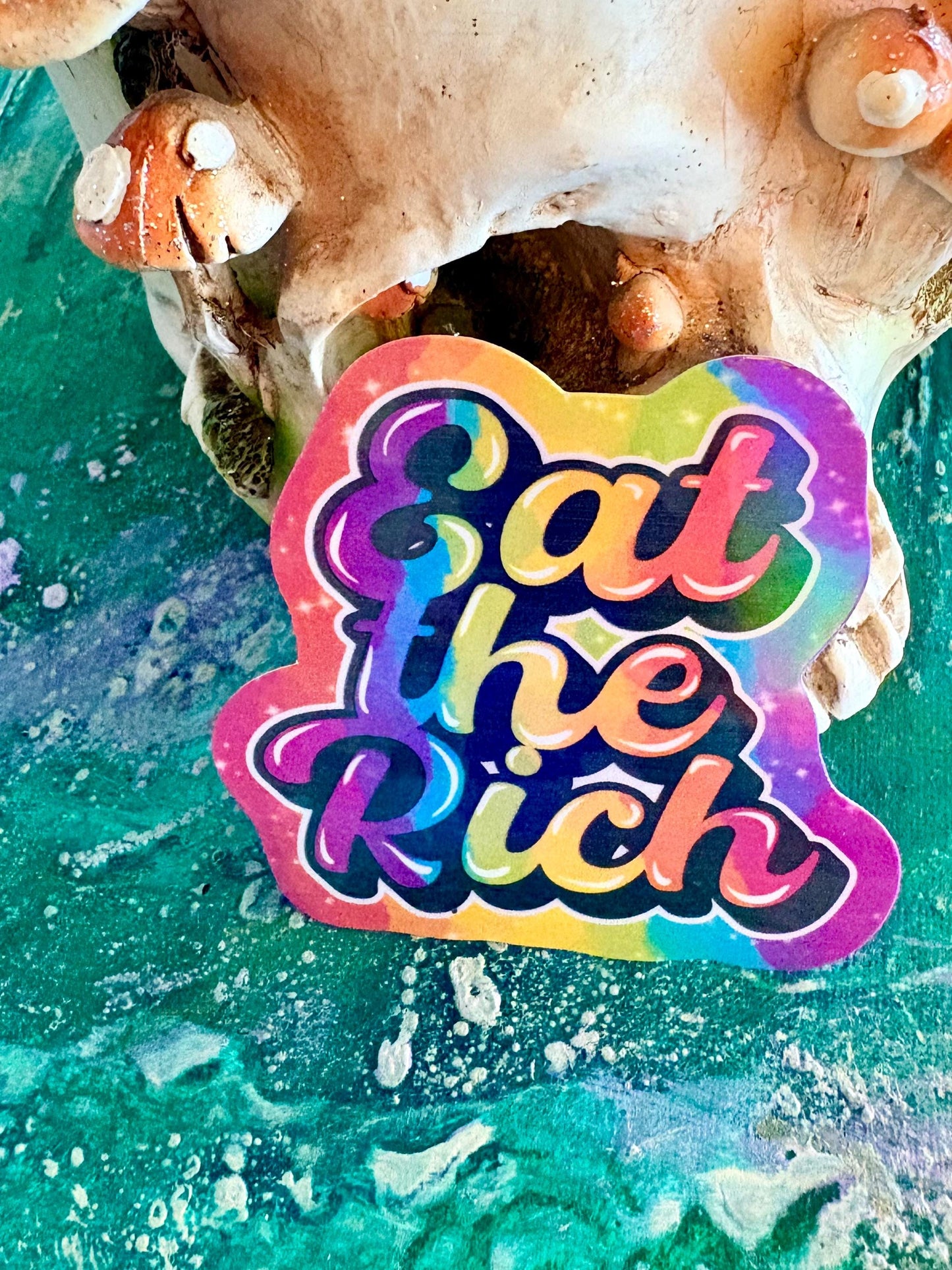 Handmade Eat the Rich Holographic Sticker: Political Laptop Decal