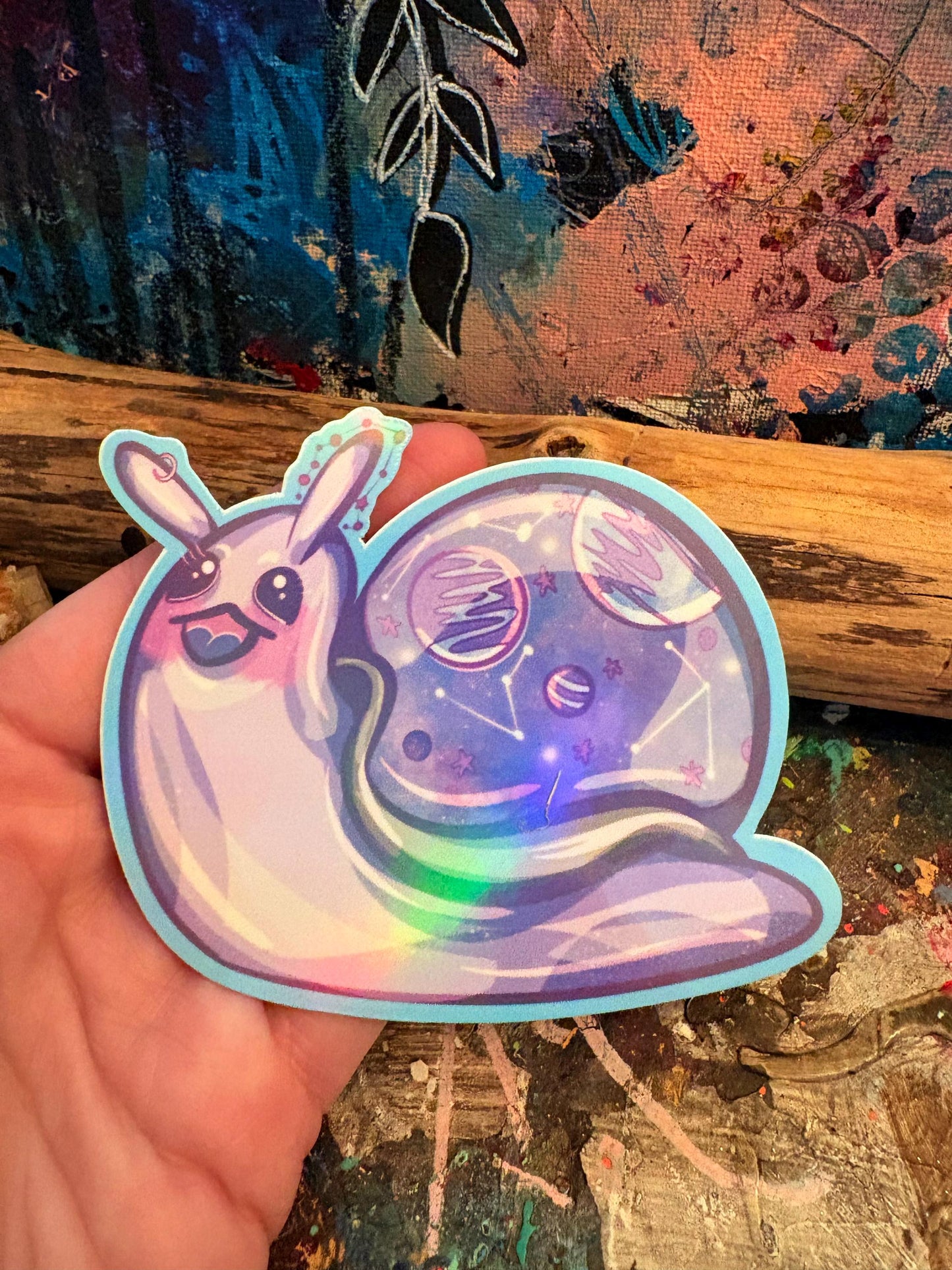 Holographic Universe Snail Sticker: Hand-Drawn Galaxy Vinyl