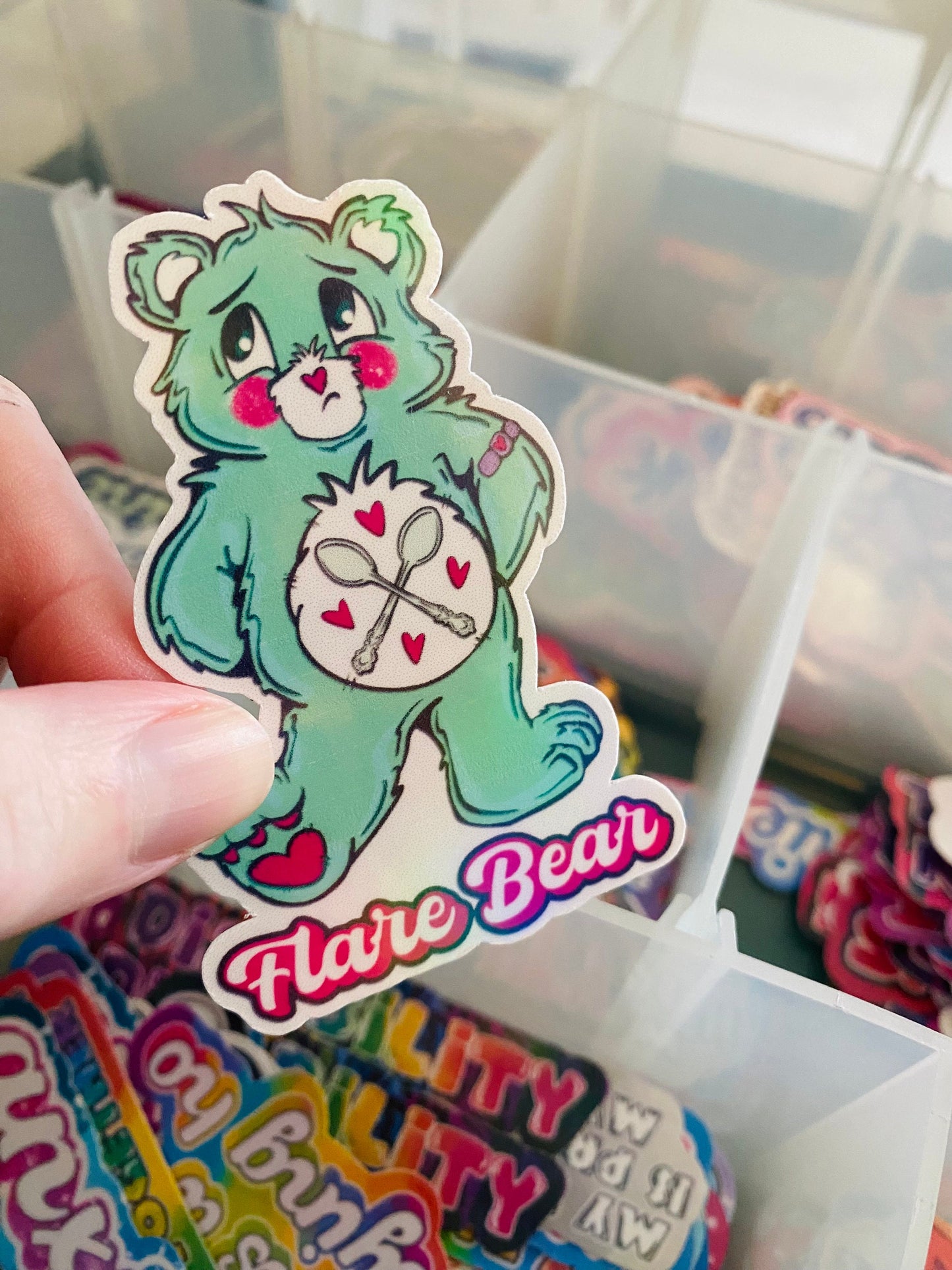 Minty Flare Bear Sticker: Holographic Chronic Illness Spoonie Art
