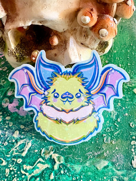 Hand Drawn Lisa Frankie Light Green Bat Sticker: Handmade Sparkly Rainbow Halloween Sticker | Hollie Day Artist
