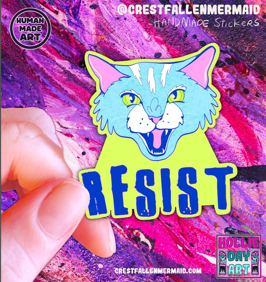 Handmade Resist Cat Sticker (holographic)