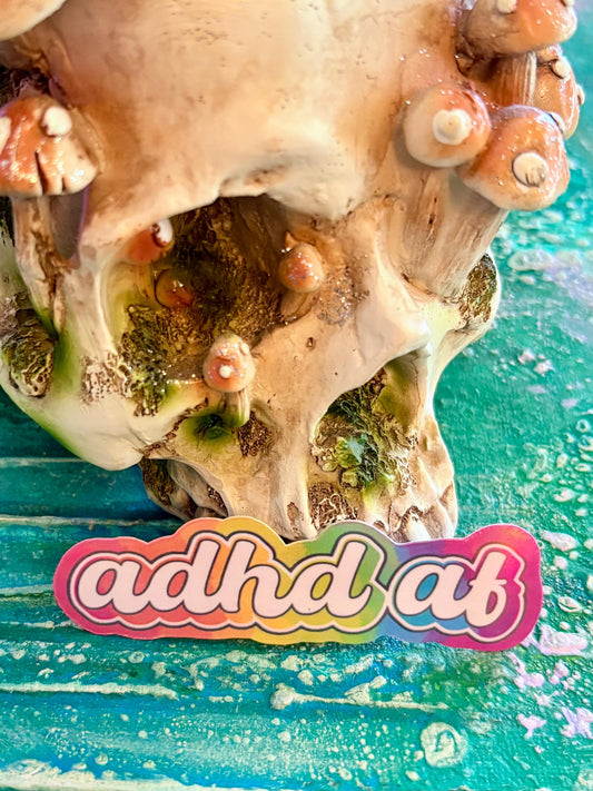 ADHD AF Neurodivergent Sticker: Rainbow Holographic Vinyl