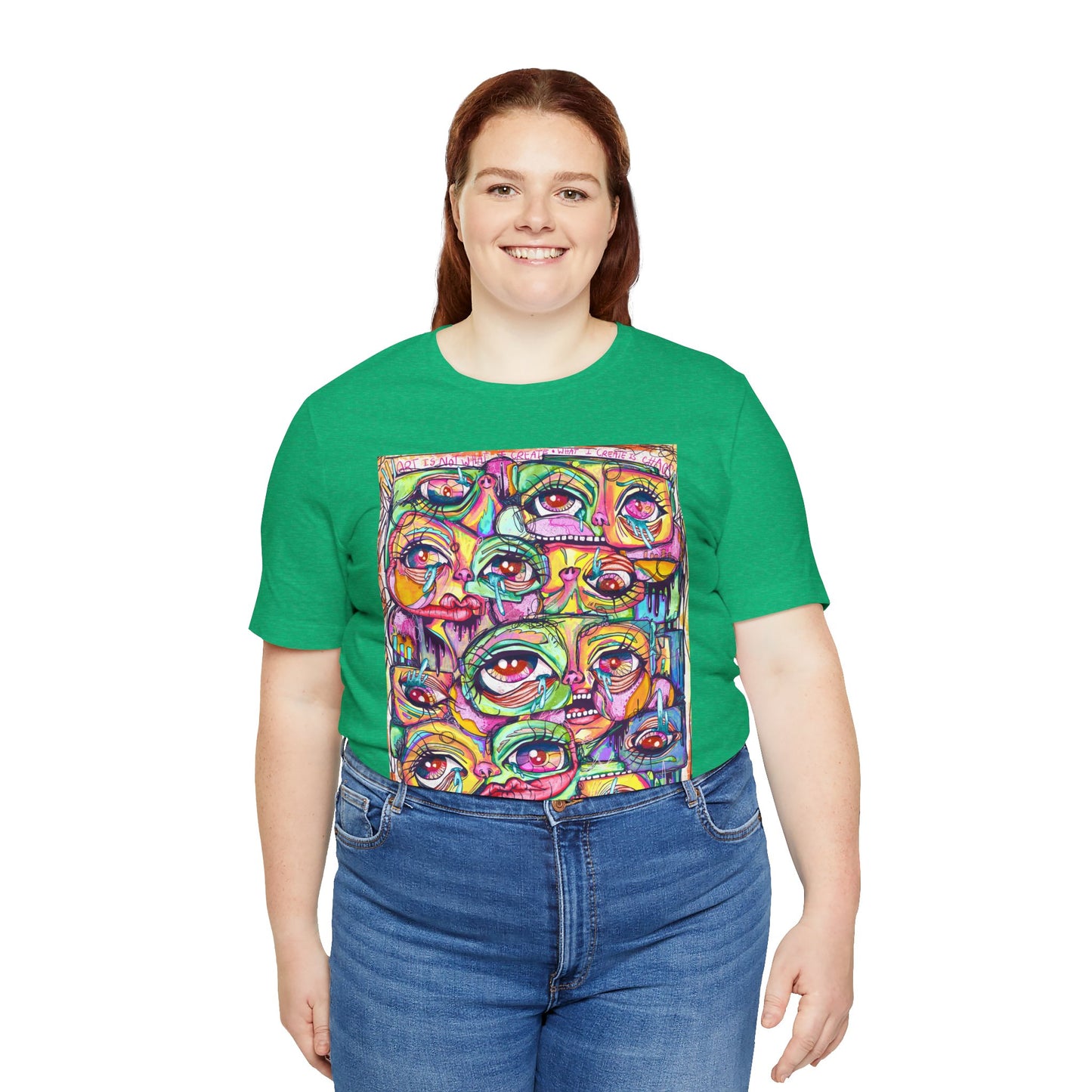 Colorful Chaos of Expressive Faces Unisex Jersey Short Sleeve Tee