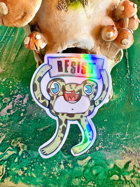 Handmade Holographic Portland Frog Resist Sticker