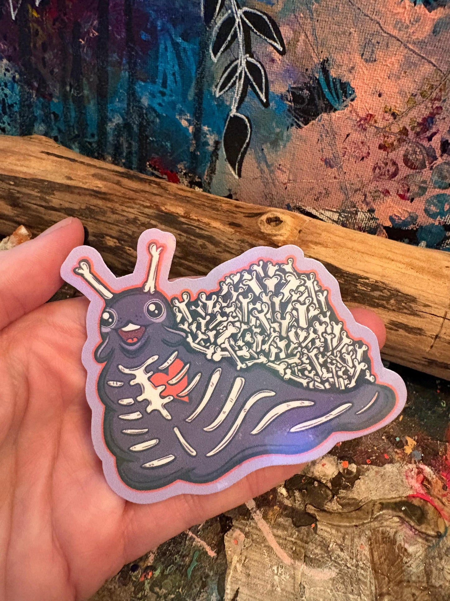 Holographic Skeleton Snail Sticker | Spooky Halloween Vinyl Decal
