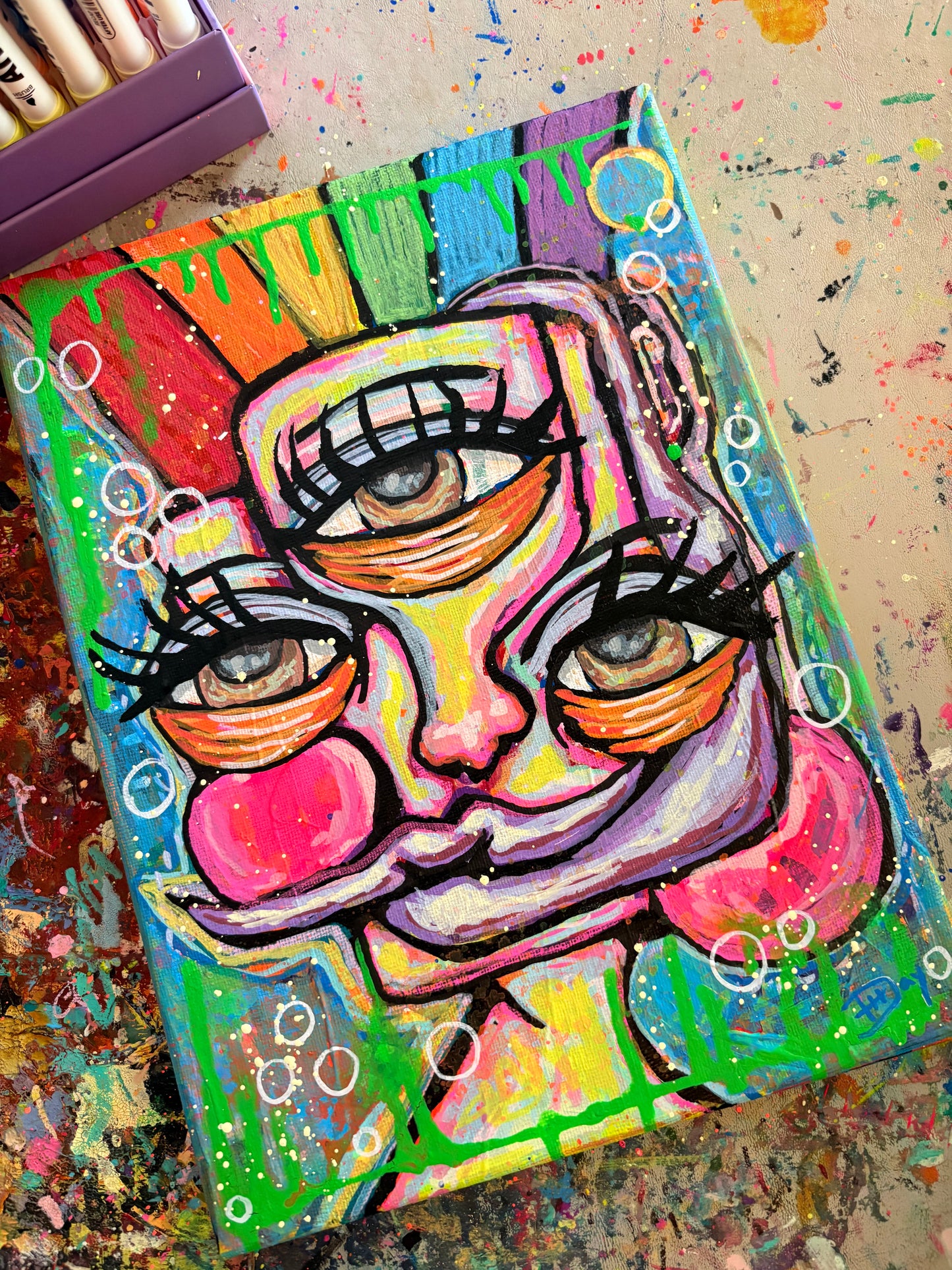 Rainbow Brain - Original 9x12 Acrylic Painting by Hollie Day
