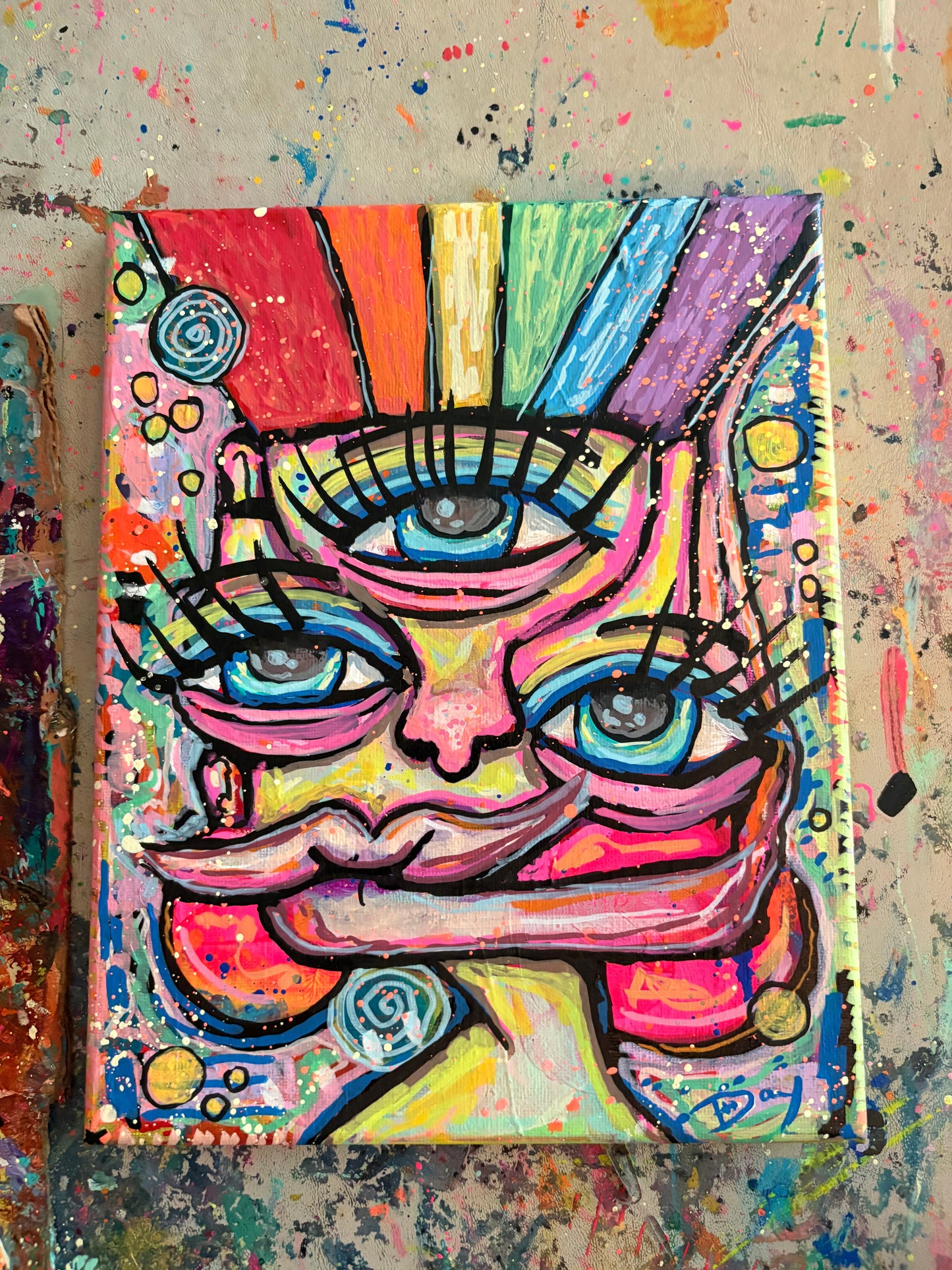 Rainbow Brain II - Original 8x10 Acrylic Painting by Hollie Day