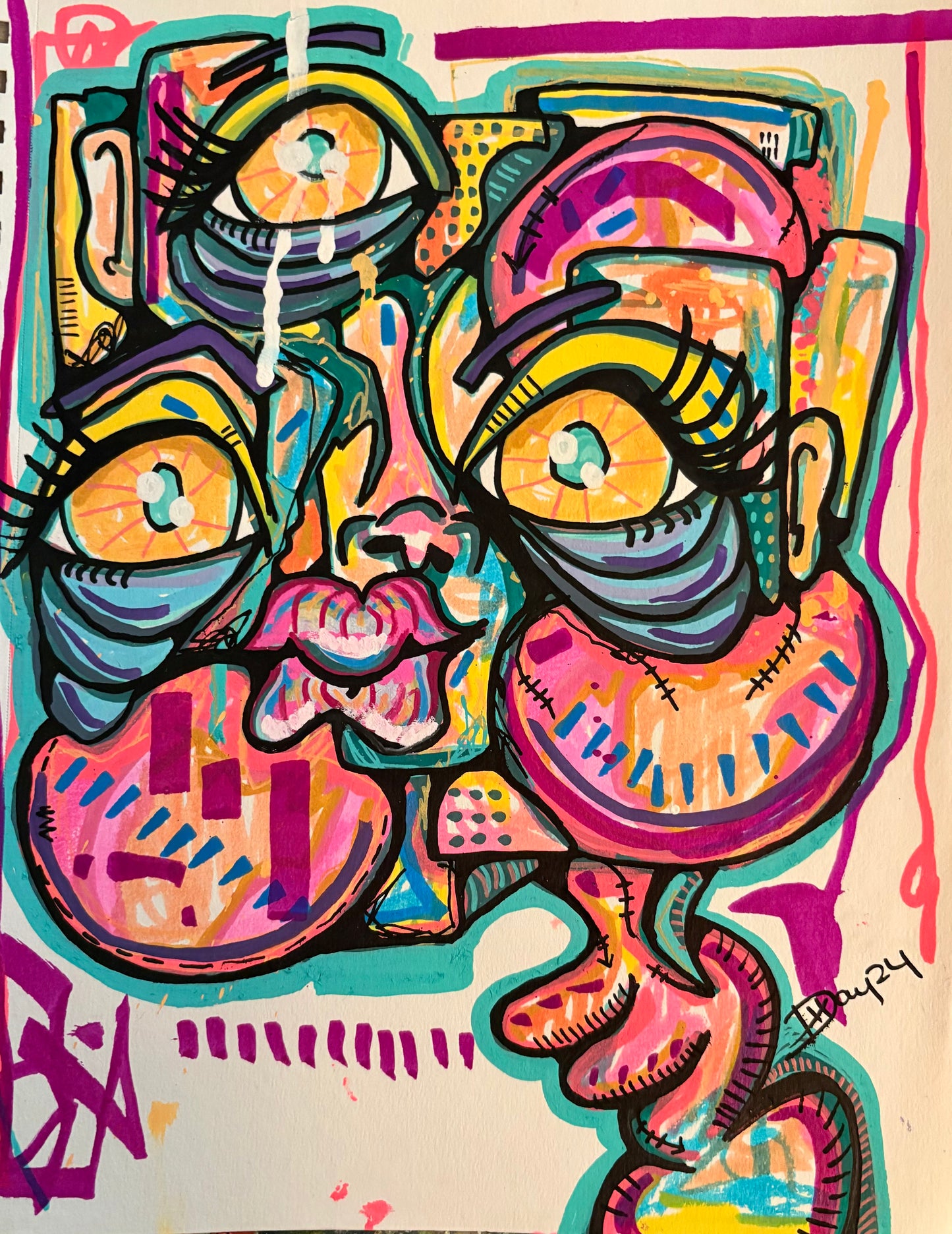 9x12 Mixed Media Abstract Cubism Art on Paper