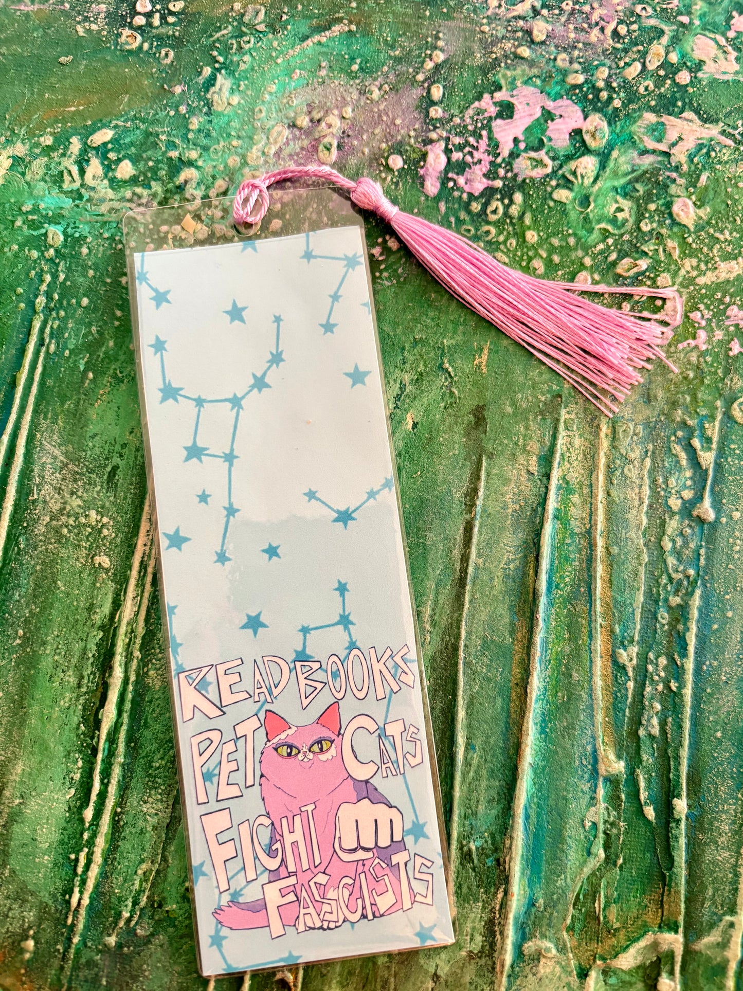 Read Books Pet Cats Fight Fascists Bookmark - lavender cat