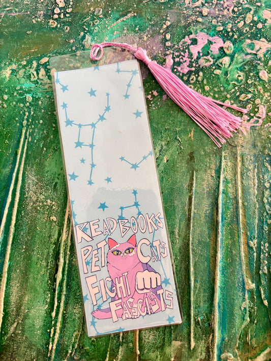 Read Books Pet Cats Fight Fascists Bookmark - lavender cat