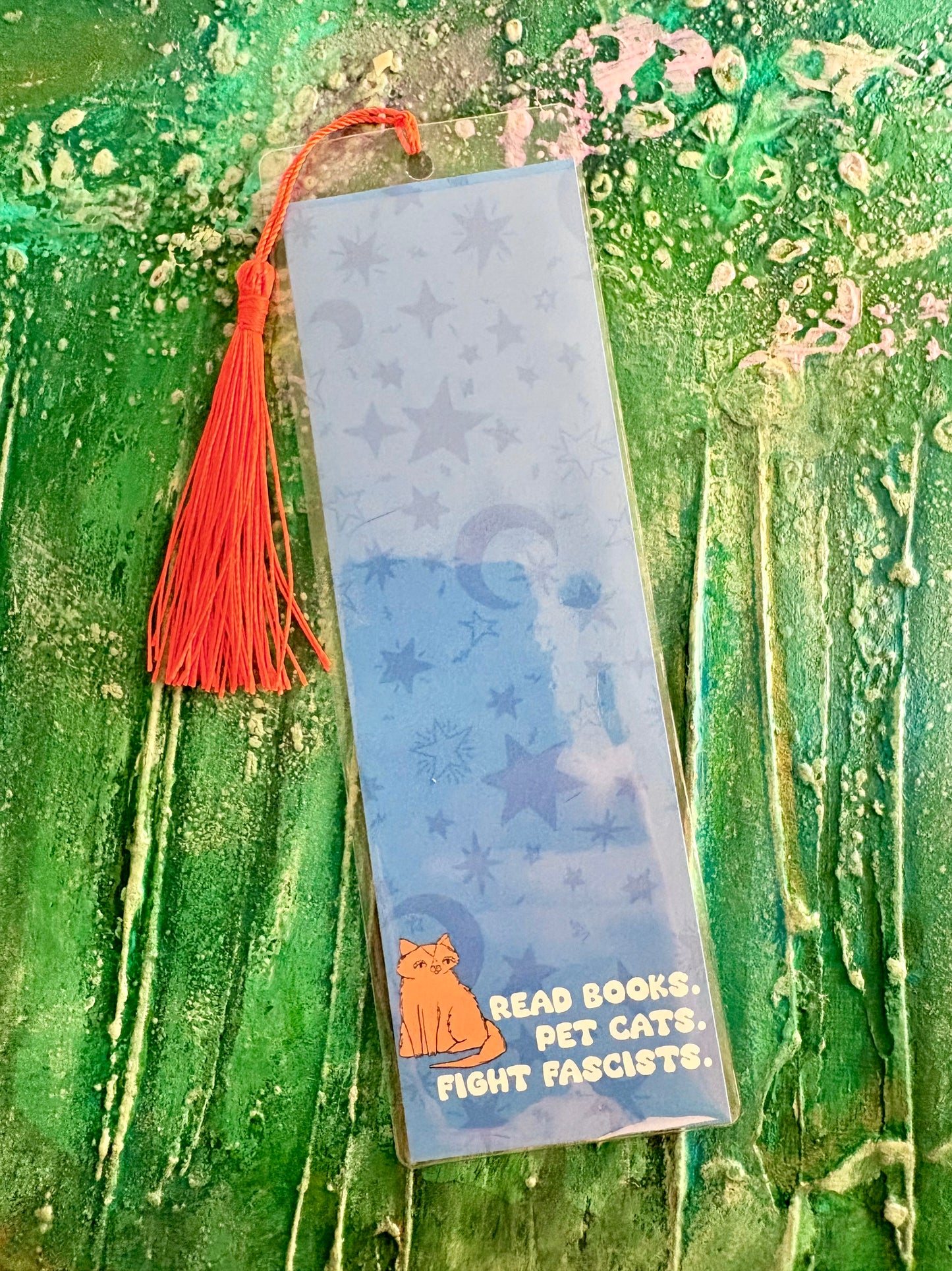 Read Books Pet Cats Fight Fascists Bookmark -orange cat
