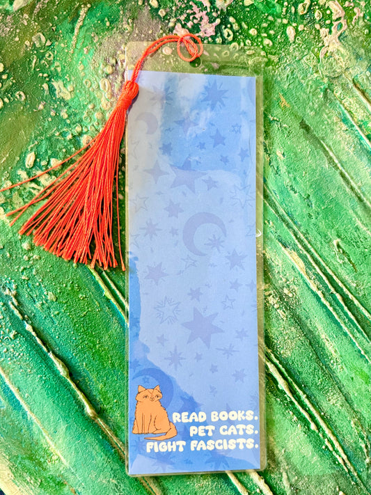 Read Books Pet Cats Fight Fascists Bookmark -orange cat