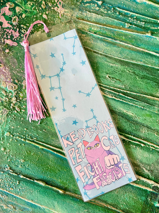Read Books Pet Cats Fight Fascists Bookmark - lavender cat