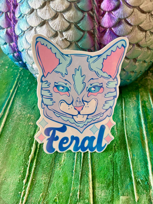 Handmade Feral Cat Sticker (glossy)