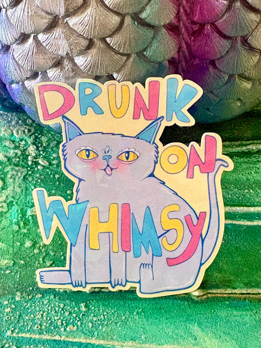 Hand Drawn Cat Sticker - Drunk On Whimsy Cat