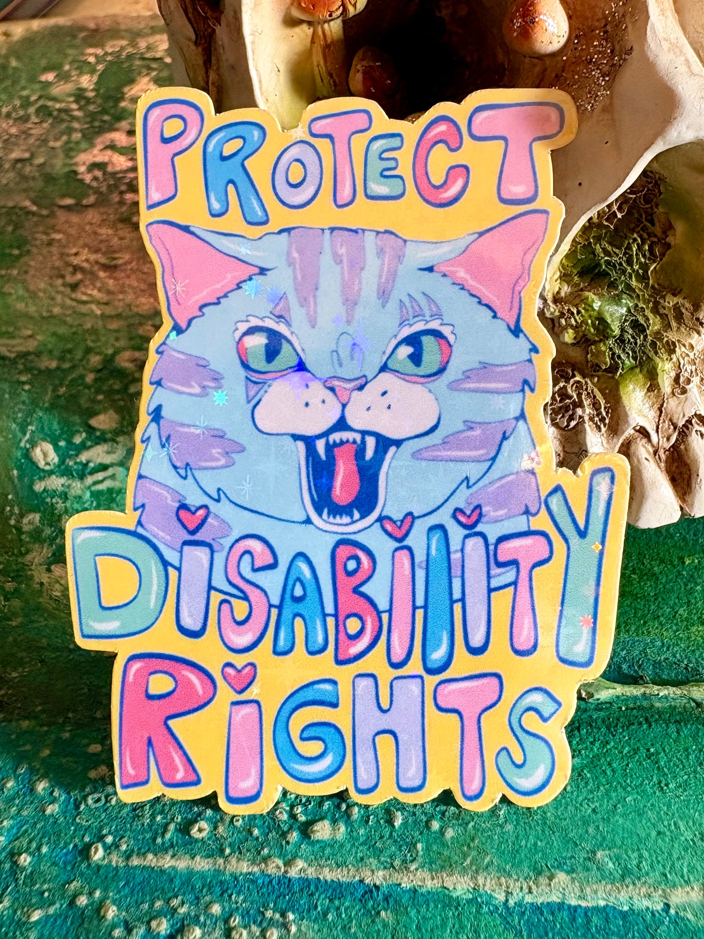 Handmade Protect Disability Rights Cat Sticker