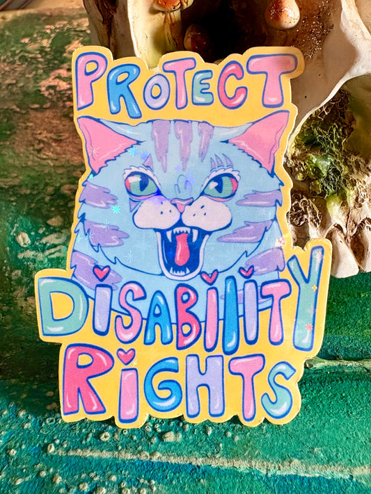 Handmade Protect Disability Rights Cat Sticker