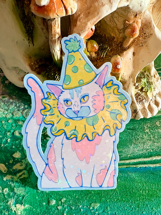 Hand Drawn Cat Clown Sticker – Whimsical Animal Sticker