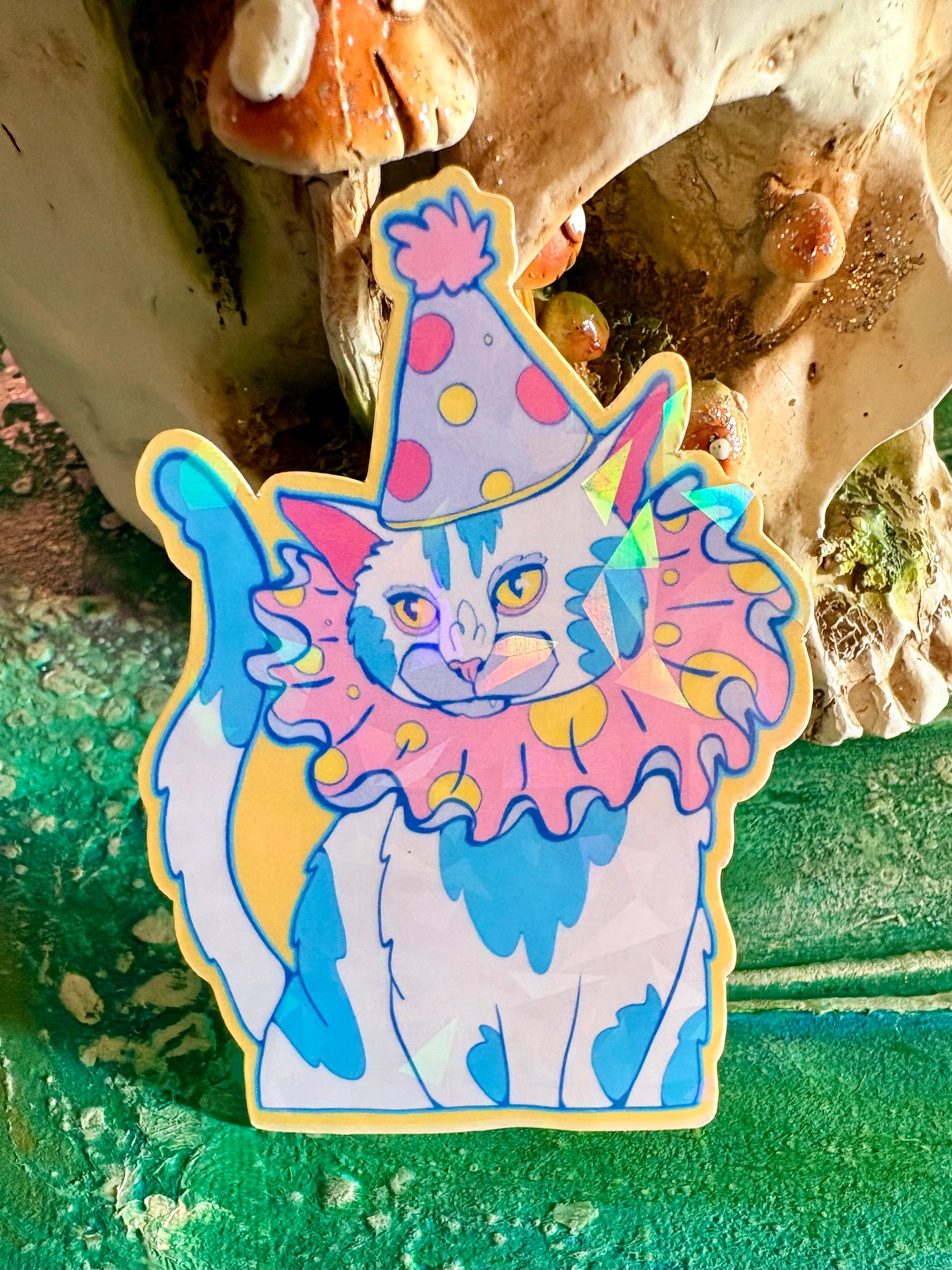 Hand Drawn Cat Clown Sticker – Whimsical Animal Art