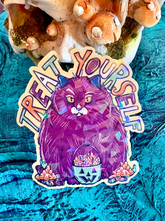 Hand Drawn Cat Sticker - Halloween Treat Yourself Cat