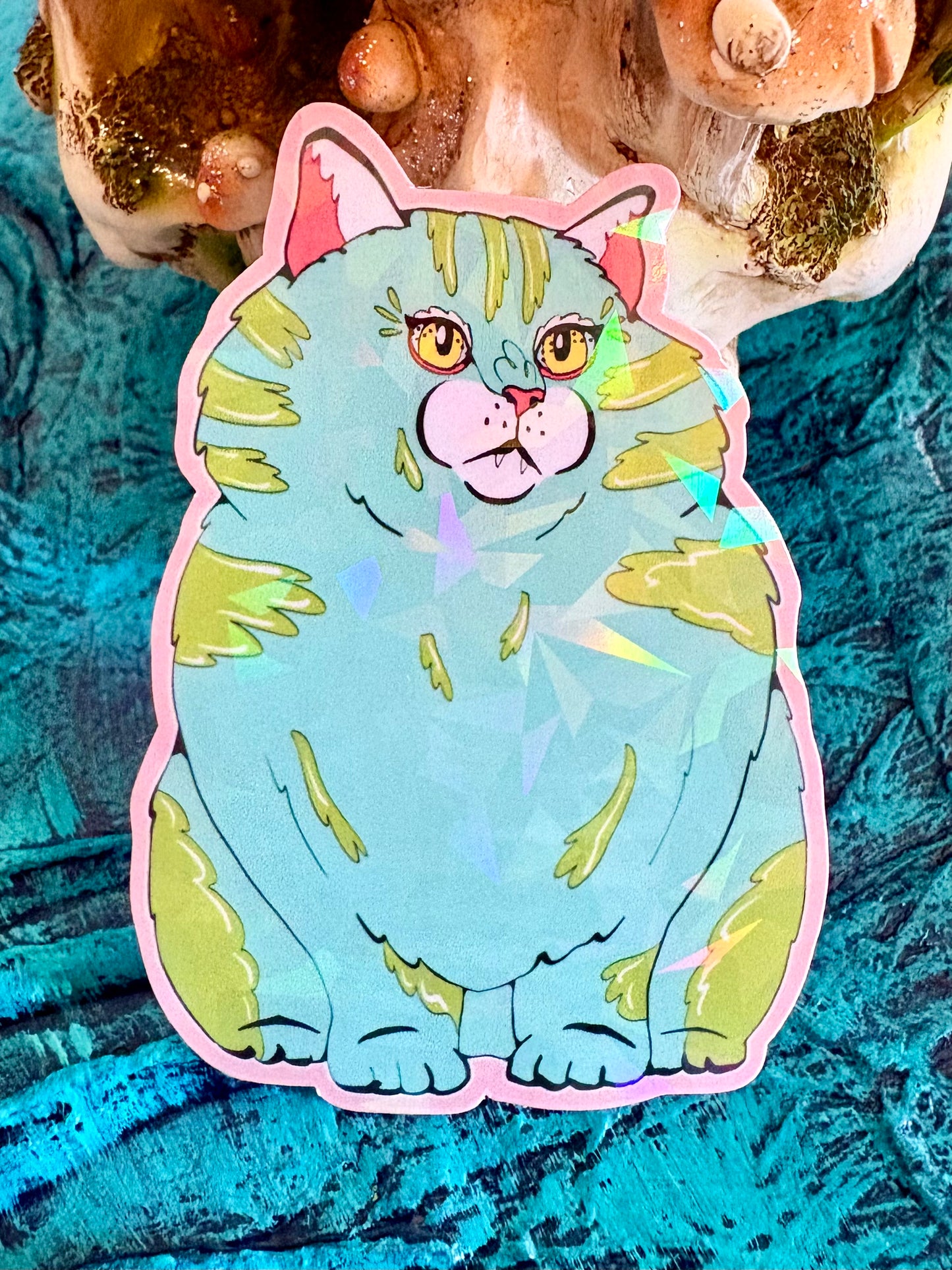 Handmade Chonky Green Cat Sticker
