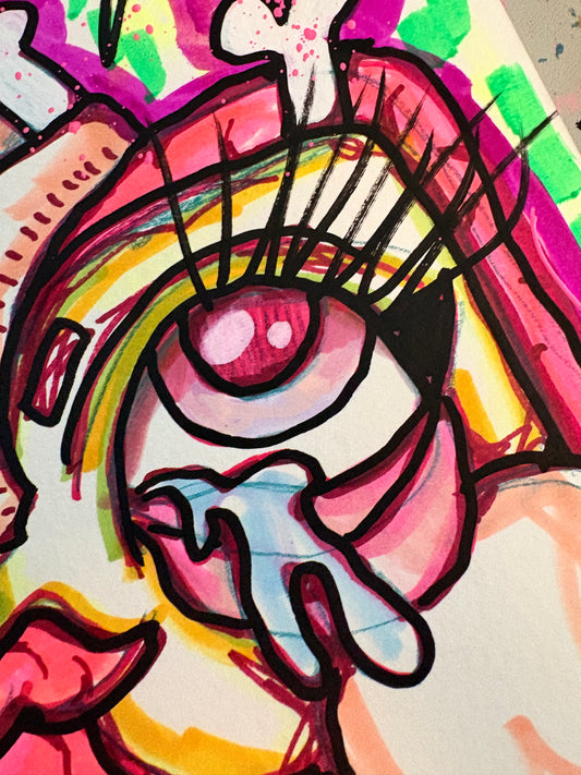 9x12 Mixed Media Abstract Cubism Art on Watercolor Paper