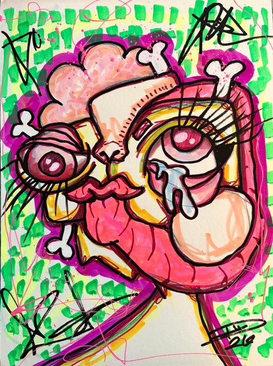 9x12 Mixed Media Abstract Cubism Art on Watercolor Paper