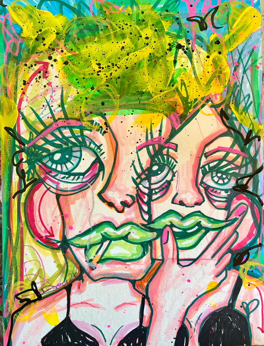 9x12 Mixed Media Abstract Cubism Art on Watercolor Paper  - ‘is it art or is it chaos?’