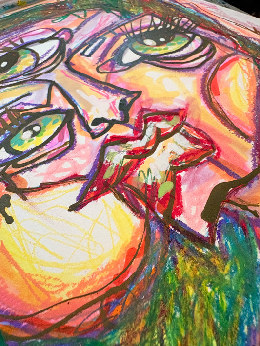 9x12 Mixed Media Abstract Cubism Art on Watercolor Paper  - Helena