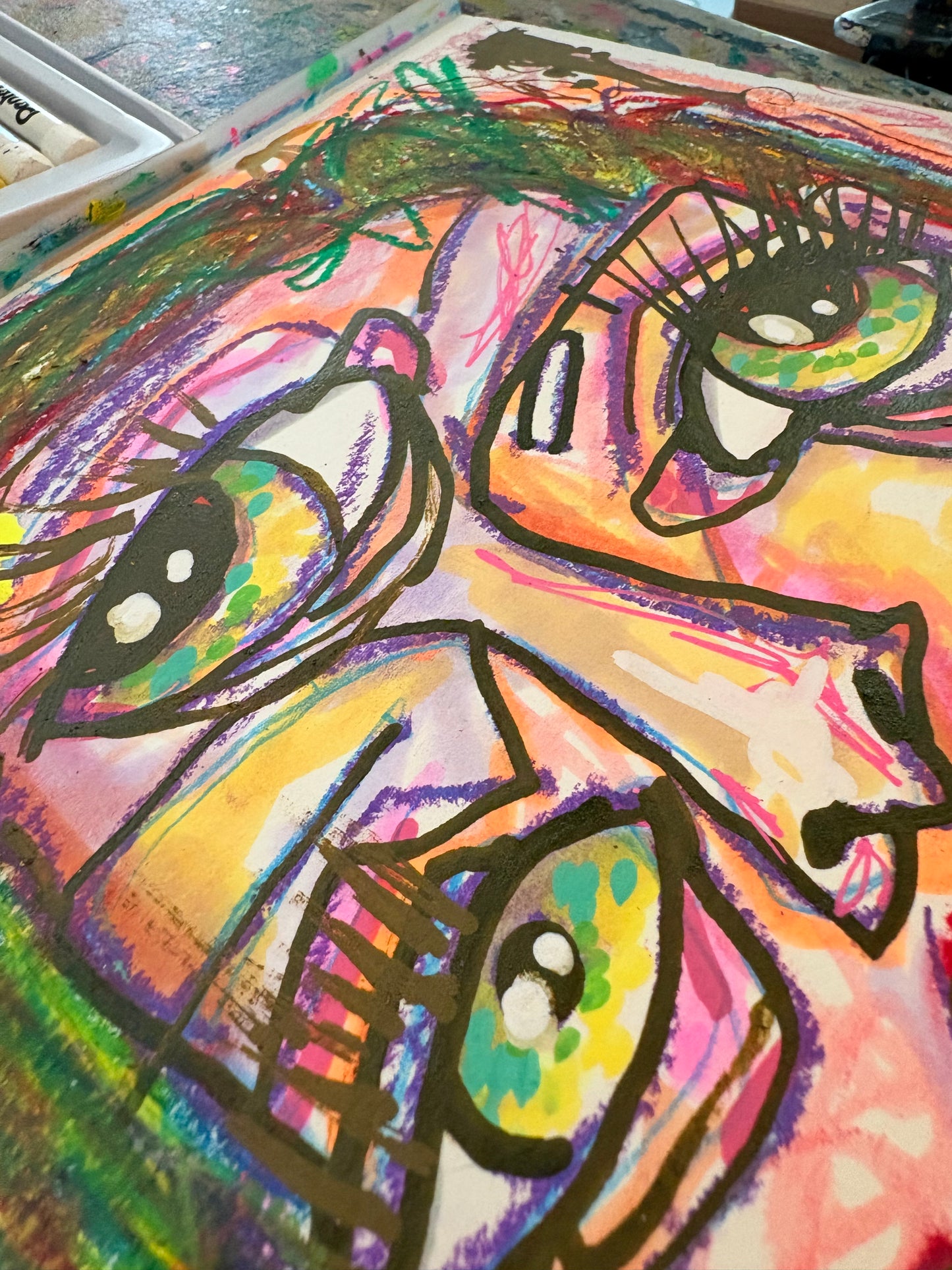 9x12 Mixed Media Abstract Cubism Art on Watercolor Paper  - Helena