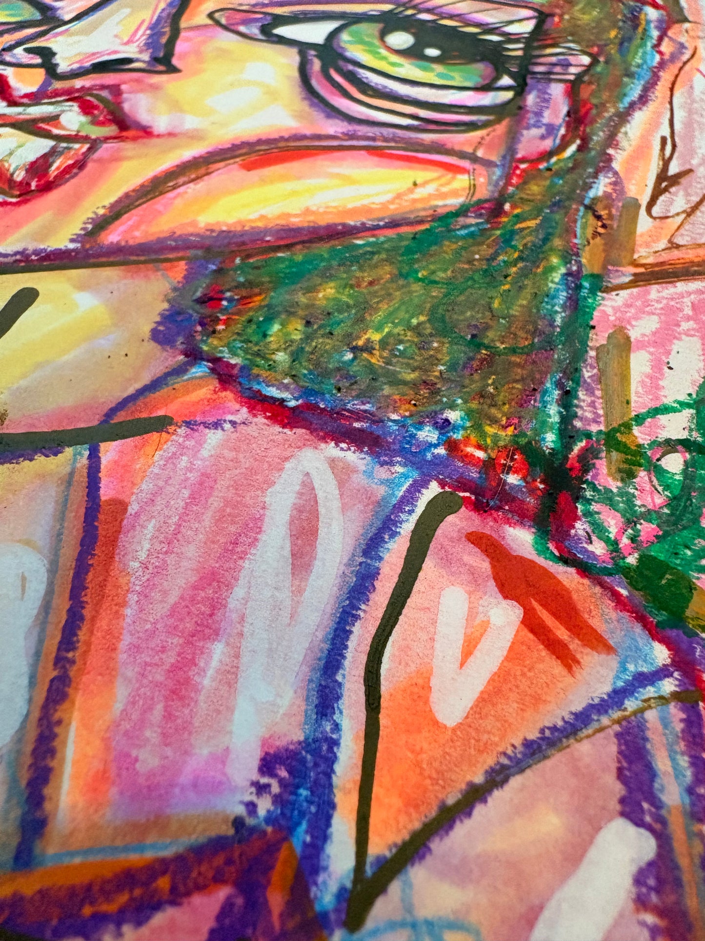 9x12 Mixed Media Abstract Cubism Art on Watercolor Paper  - Helena