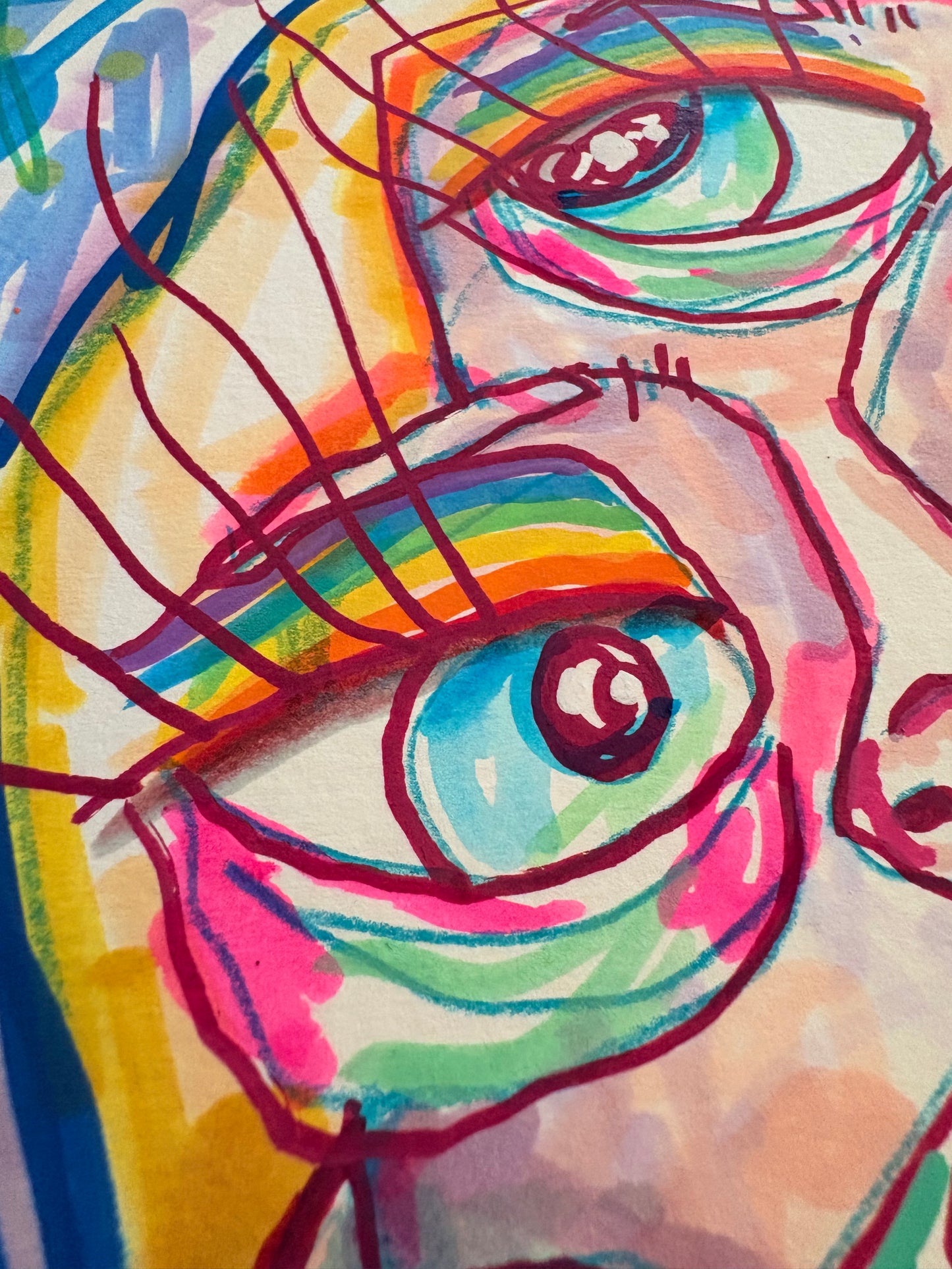 9x12 Mixed Media Abstract Cubism Art on Watercolor Paper  - Heather