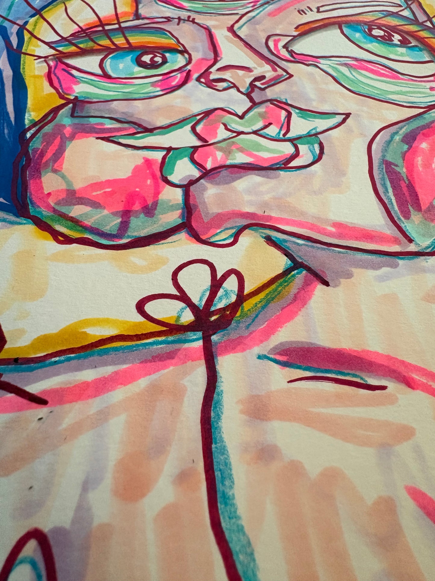 9x12 Mixed Media Abstract Cubism Art on Watercolor Paper  - Heather