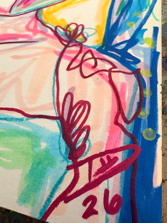 9x12 Mixed Media Abstract Cubism Art on Watercolor Paper  - Heather